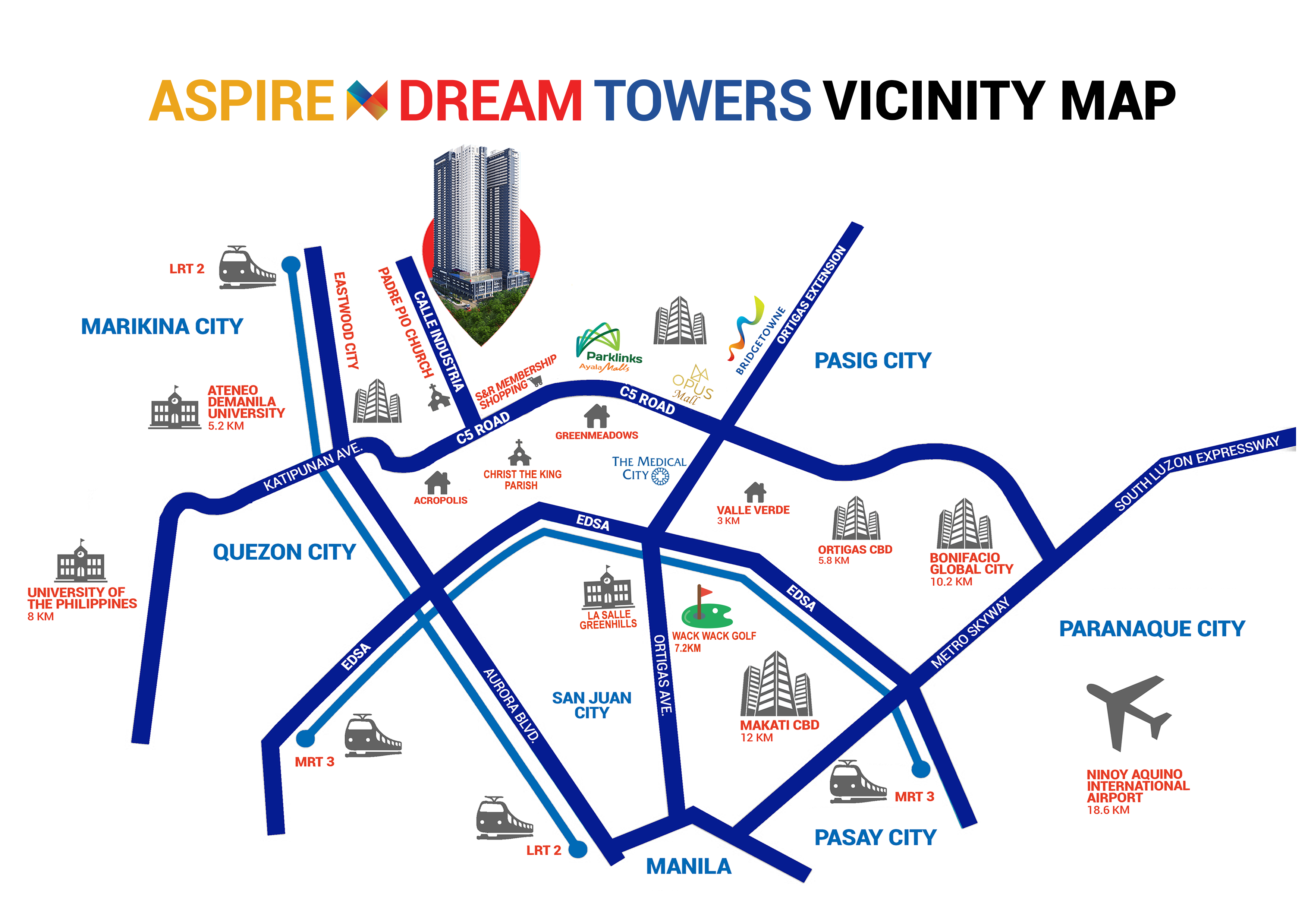 Aspire Tower Vicinity Map - Location in Quezon City